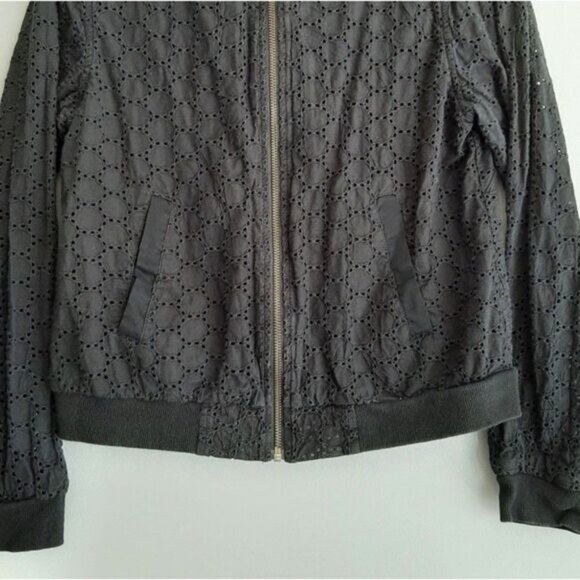 SANCTUARY 100% Cotton Bomber Eyelet Jacket Black Sz XS - Picture 5 of 11